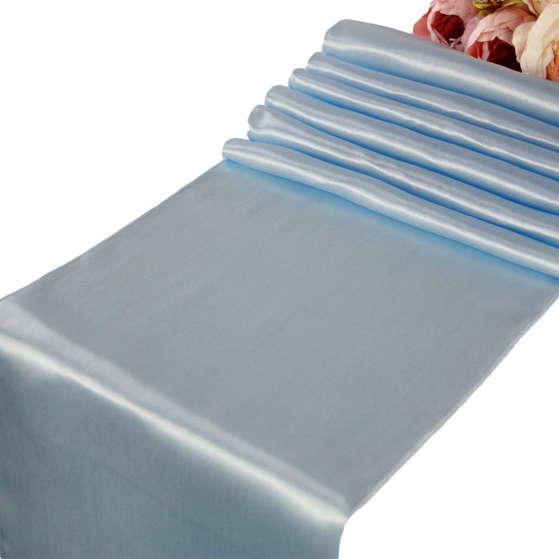 Welmatch Light Blue Satin Table Runners - 5 pcs Wedding Banquet Party Event Decoration Table Runners (Light Blue, 5) - Image 1